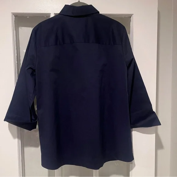 Hinson Wu Savannah Shirt Blouse Side Zippers French Cuff 3/4 Sleeves Navy Sz S - Picture 8 of 14